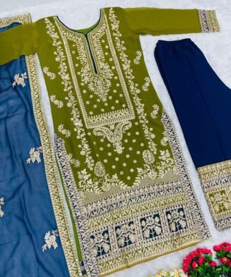 New Designer Heavy Fuax Georgette Green Pakistani  Suit