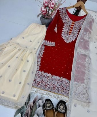 New Designer Heavy Fuax Georgette Sharara Suit Set