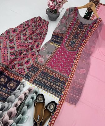 New Designer Heavy Fuax Georgette Digital Print Hand Work Salwar Suit