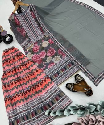 New Designer Heavy Fuax Georgette Digital Print Hand Work Salwar Suit