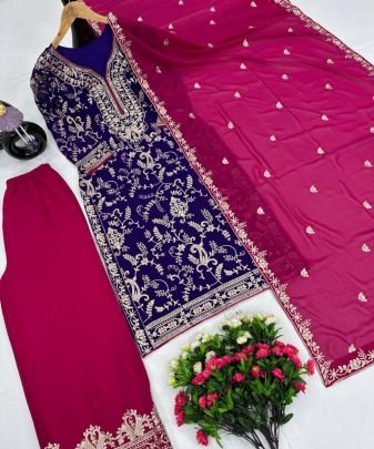 New Designer Heavy Fuax Georgette Fancy Top With Plazzo Suit Set