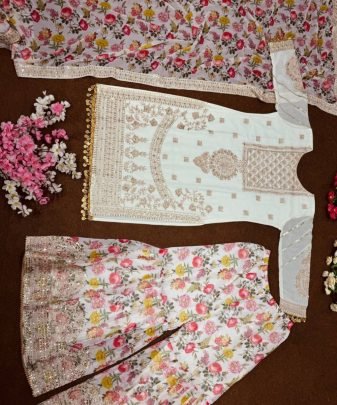 New Designer Heavy Fuax Georgette Sharara Suit Set