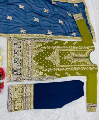 New Designer Heavy Fuax Georgette Green Pakistani  Suit