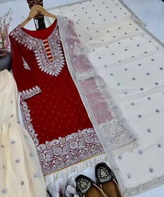 New Designer Heavy Fuax Georgette Sharara Suit Set