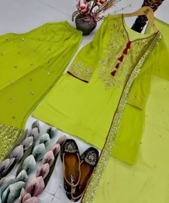 New Designer Heavy Fuax Georgette Sharara Suit Set