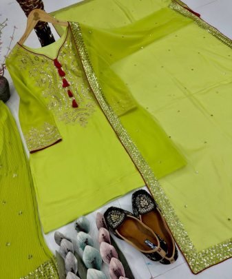 New Designer Heavy Fuax Georgette Sharara Suit Set