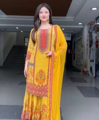 New Designer Heavy Natural  Silk Digital Print Hand Work Salwar Suit