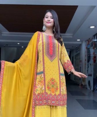 New Designer Heavy Natural  Silk Digital Print Hand Work Salwar Suit