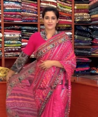 New Designer Heavy Natural Silk Fancy Digital Print With  Real Mirror Handwork