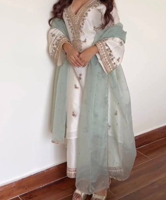 New Designer Heavy Natural Silk Embroidery Sequence Work Fancy Salwar Suit