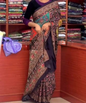 New Designer Heavy Natural Silk Fancy Digital Print With  Real Mirror Handwork