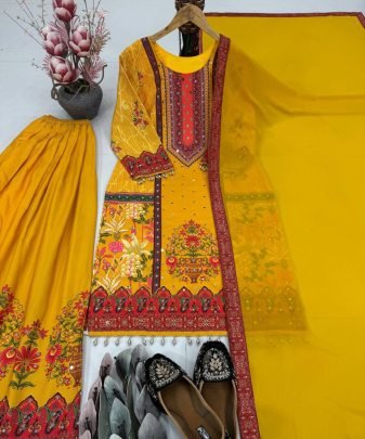 New Designer Heavy Natural  Silk Digital Print Hand Work Salwar Suit