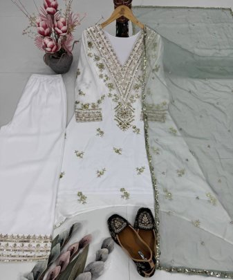 New Designer Heavy Natural Silk Embroidery Sequence Work Fancy Salwar Suit