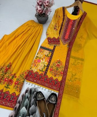 New Designer Heavy Natural  Silk Digital Print Hand Work Salwar Suit