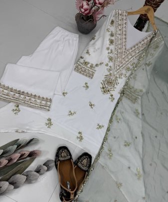 New Designer Heavy Natural Silk Embroidery Sequence Work Fancy Salwar Suit