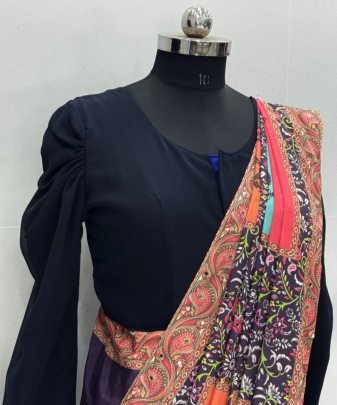 New Designer Heavy Natural Silk Fancy Digital Print With  Real Mirror Handwork
