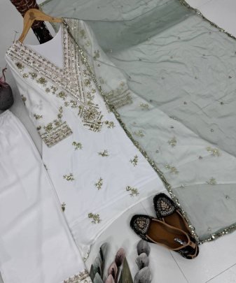 New Designer Heavy Natural Silk Embroidery Sequence Work Fancy Salwar Suit