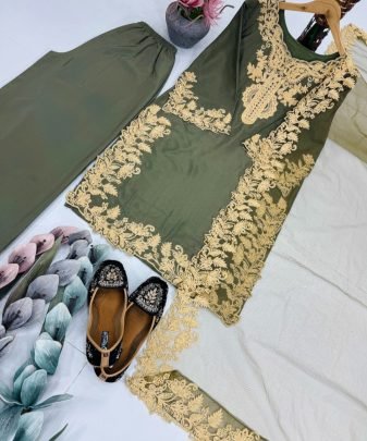 New Designer Pakistani Natural Silk Salwar Suit Set