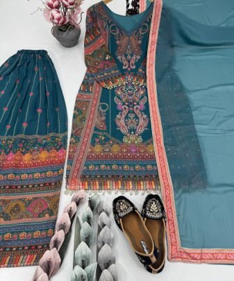 New designer party wear Digital Printed Top sharara Suit set