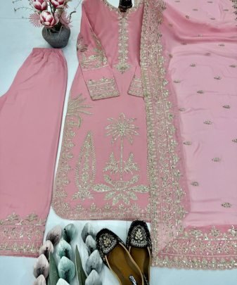 New Designer Party wear Embroidery Sequence Work top palazzo With Dupatta