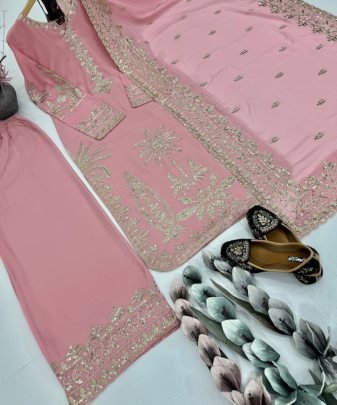 New Designer Party wear Embroidery Sequence Work top palazzo With Dupatta