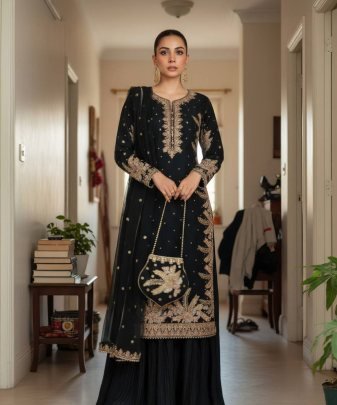 New Designer Party Wear Heavy Embroidery Sequence Work 3 Pis Suit Set