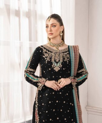New Designer Party Wear Heavy Embroidery Sequence Work 3 Pis Suit Set
