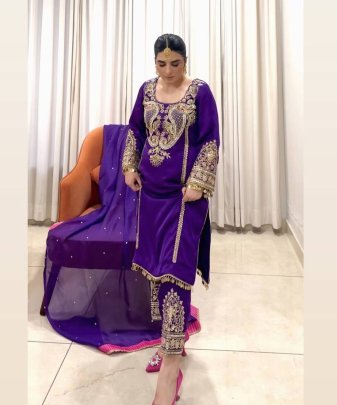 New Designer Party Wear Heavy Embroidery Sequence Work 3 Pis Suit Set