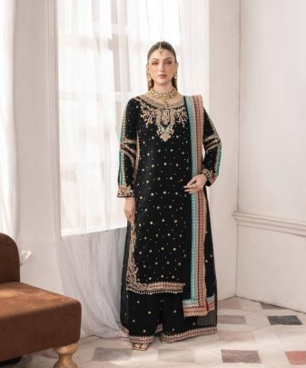 New Designer Party Wear Heavy Embroidery Sequence Work 3 Pis Suit Set