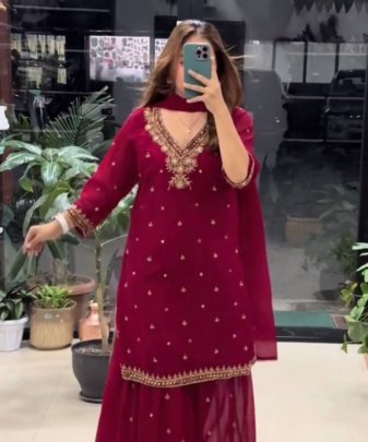 New Designer Party Wear Heavy Embroidery Sequence Work 3 Pis Suit Set