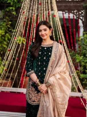 New Designer Party Wear Heavy Viscose Velvet Top With Sharara