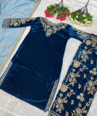 New Designer Party Wear Heavy Viscose Velvet Top With Pent