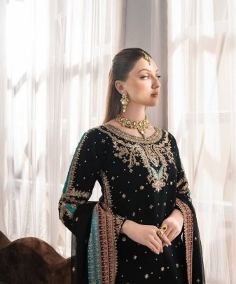 New Designer Party Wear Heavy Embroidery Sequence Work 3 Pis Suit Set