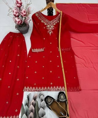 New Designer Party Wear Heavy Embroidery Sequence Work 3 Pis Suit Set