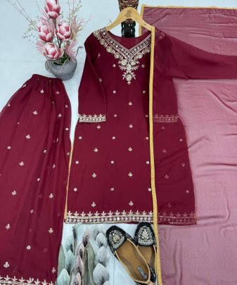 New Designer Party Wear Heavy Embroidery Sequence Work 3 Pis Suit Set