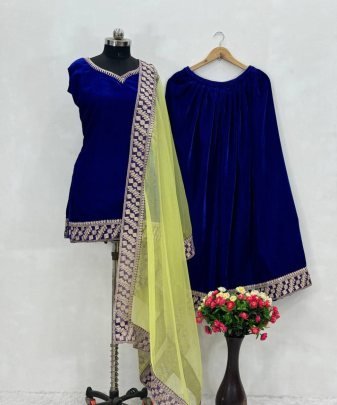 NEW DESIGNER PARTY WEAR HEAVY VISCOSE VELVET TOP WITH SHARARA