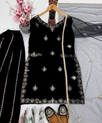 New Designer Party Wear Heavy Viscose Velvet Top With Sharara