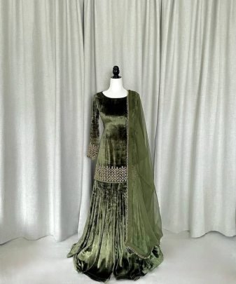 New Designer Party Wear Heavy Viscose Velvet Top With Sharara