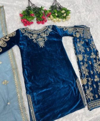 New Designer Party Wear Heavy Viscose Velvet Top With Pent