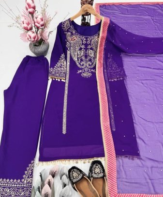 New Designer Party Wear Heavy Embroidery Sequence Work 3 Pis Suit Set