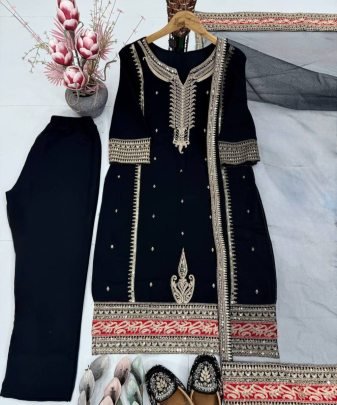 New Designer Party Wear Heavy Embroidery Coding Sequence Work 3 Pis Suit Set