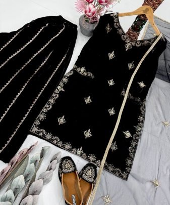 New Designer Party Wear Heavy Viscose Velvet Top With Sharara