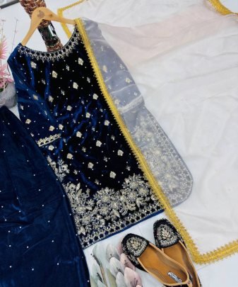 New Designer Party Wear Heavy Viscose Velvet Top With Sharara