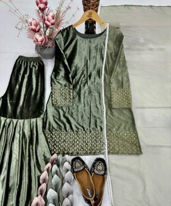 New Designer Party Wear Heavy Viscose Velvet Top With Sharara