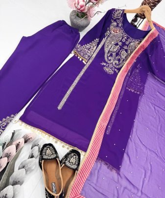 New Designer Party Wear Heavy Embroidery Sequence Work 3 Pis Suit Set