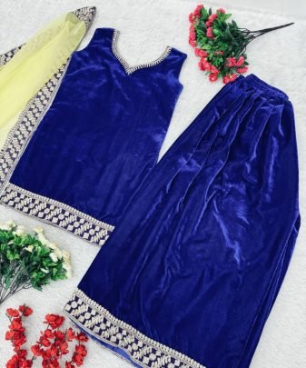 NEW DESIGNER PARTY WEAR HEAVY VISCOSE VELVET TOP WITH SHARARA