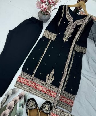 New Designer Party Wear Heavy Embroidery Coding Sequence Work 3 Pis Suit Set