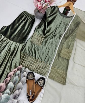 New Designer Party Wear Heavy Viscose Velvet Top With Sharara