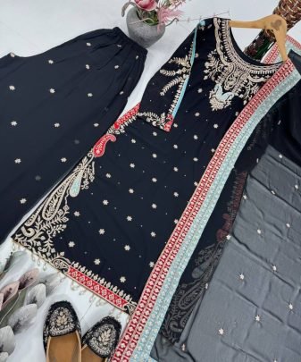 New Designer Party Wear Heavy Embroidery Sequence Work 3 Pis Suit Set