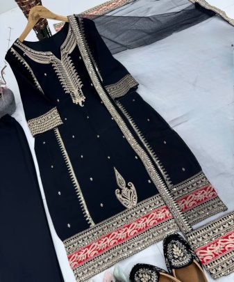 New Designer Party Wear Heavy Embroidery Coding Sequence Work 3 Pis Suit Set